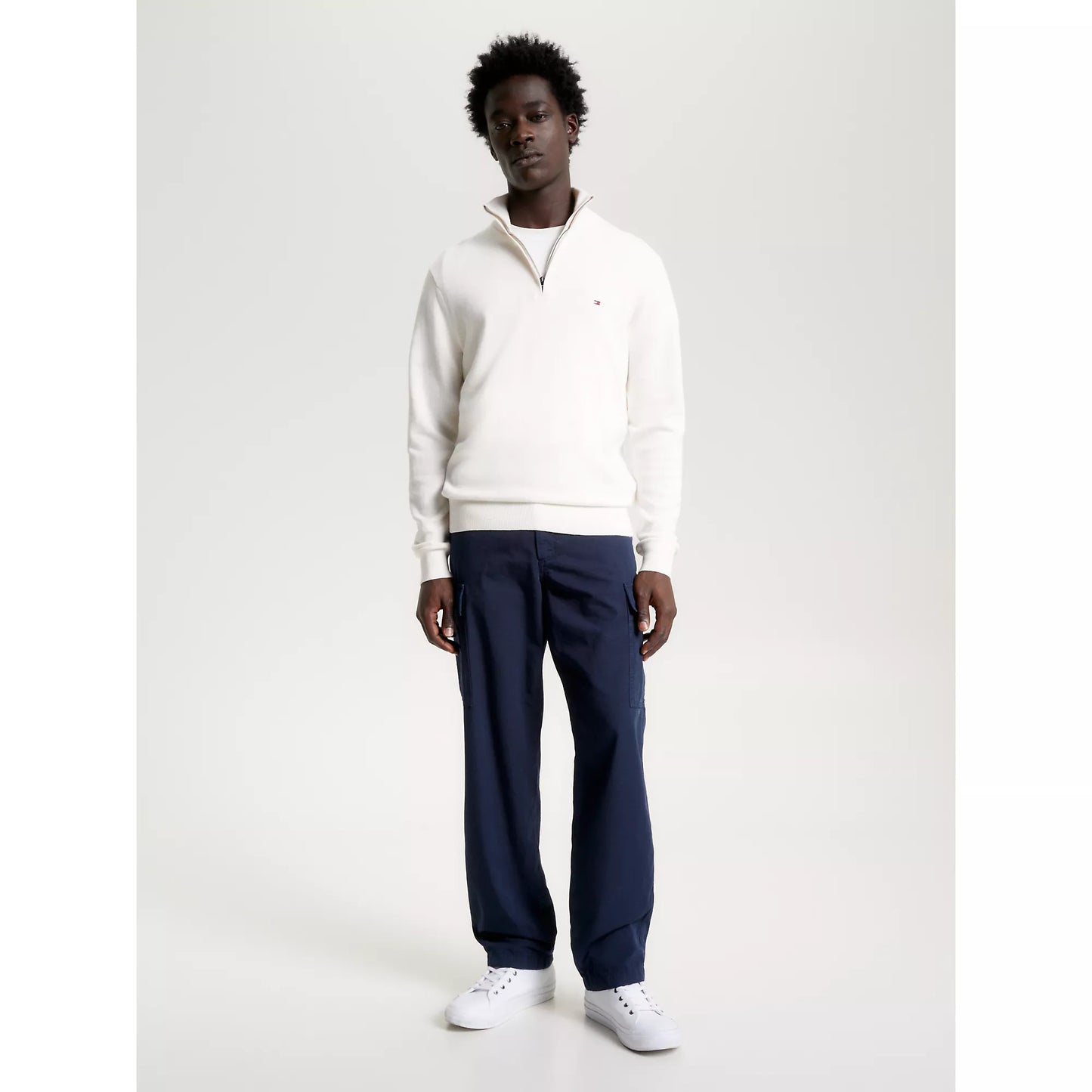 Tommy Hilfiger Cotton Cashmere Zip Neck Jumper Ancient White