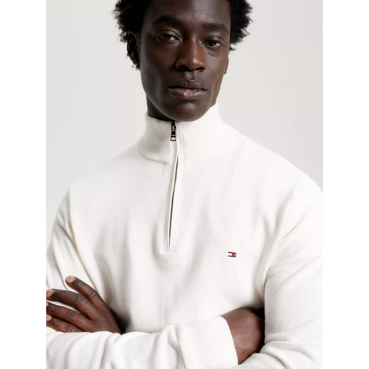 Tommy Hilfiger Cotton Cashmere Zip Neck Jumper Ancient White