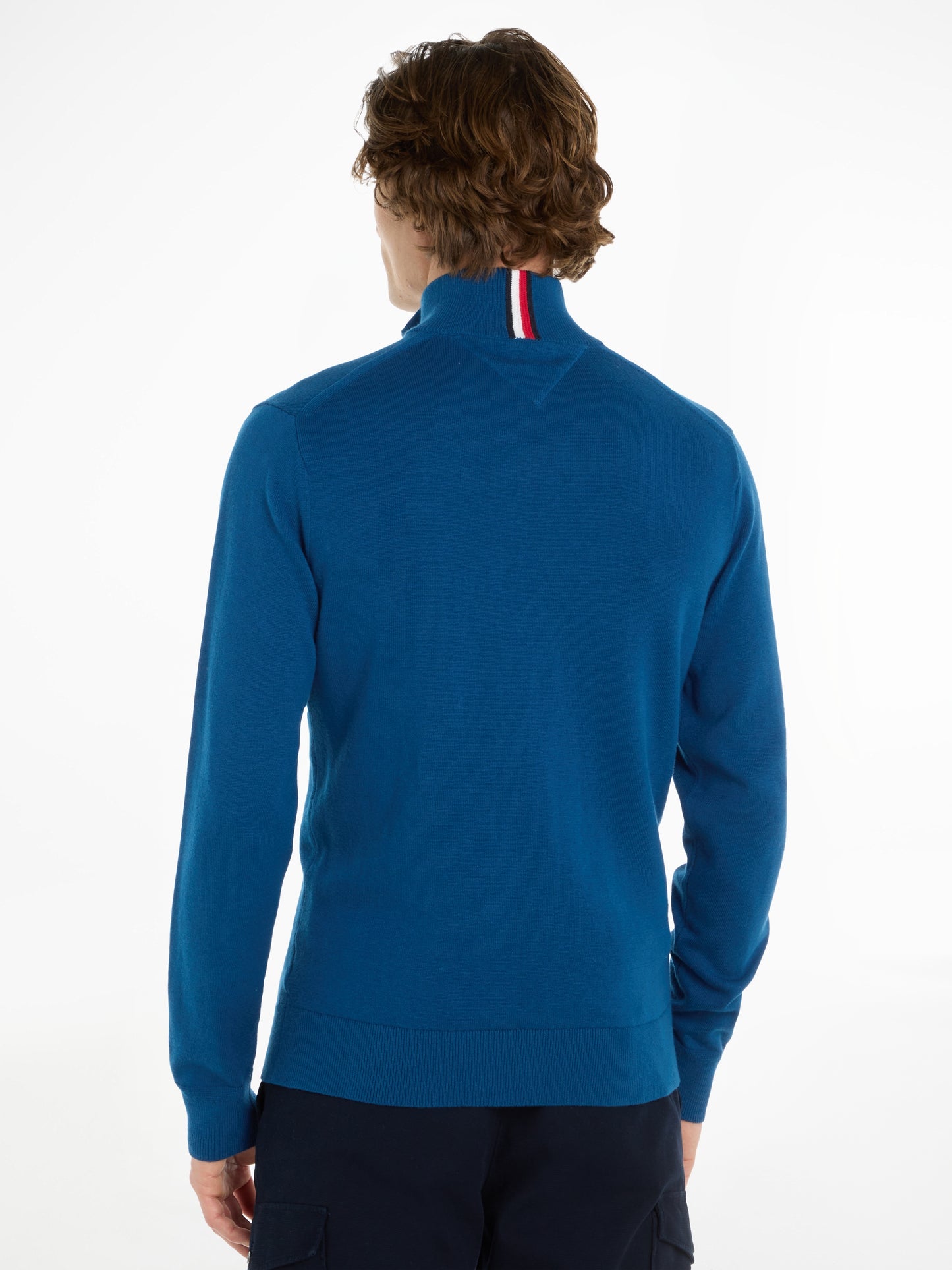 Tommy Hilfiger Cotton Cashmere Zip Neck Jumper Deep Indigo