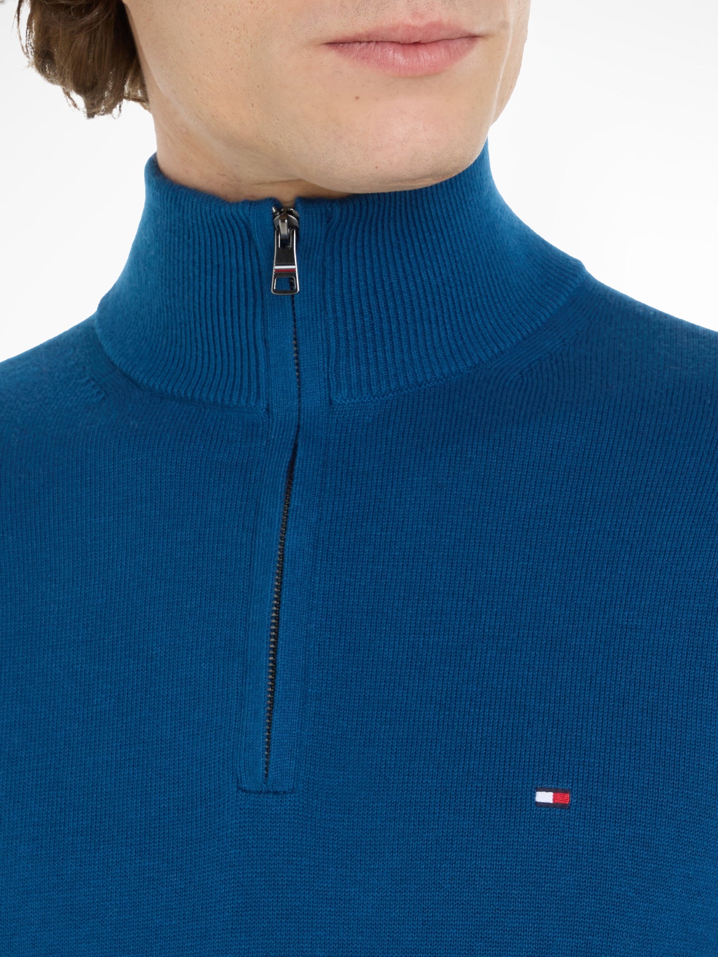 Tommy Hilfiger Cotton Cashmere Zip Neck Jumper Deep Indigo