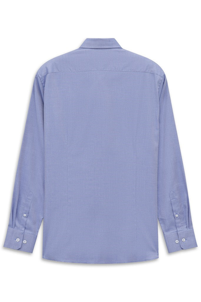 A light blue long-sleeve button-down shirt shown from the back, featuring a classic collar and button cuffs, displayed on a clean white background.