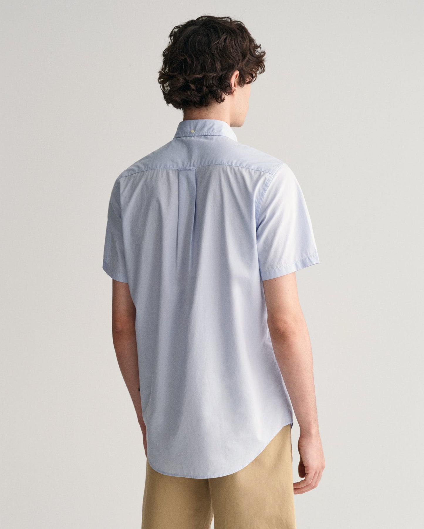 GANT Regular Poplin Short Sleeve Shirt on model, back, light blue - Matt O'Brien Fashions