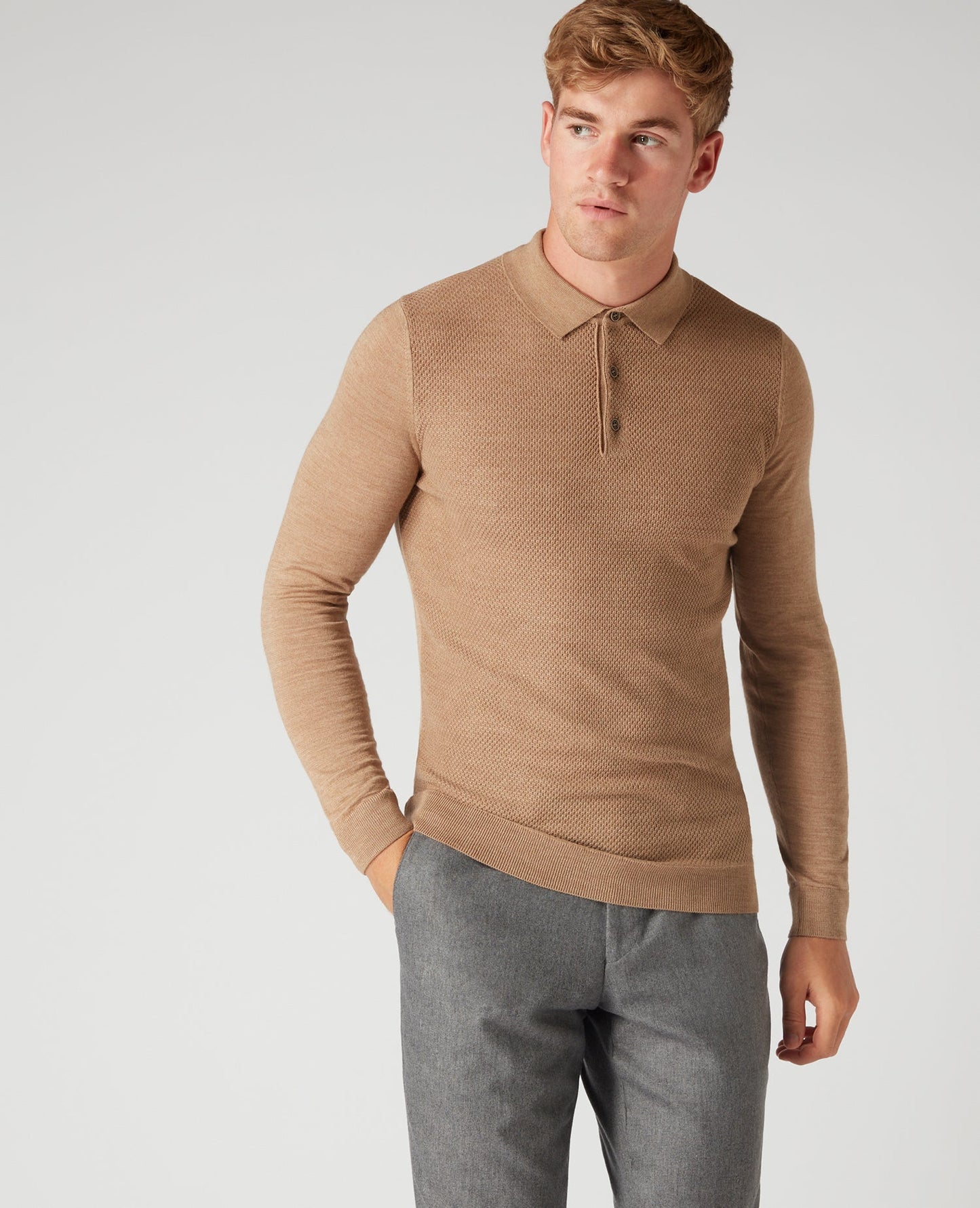 Remus Uomo Long Sleeve Knitted Polo - Matt O'Brien Fashions