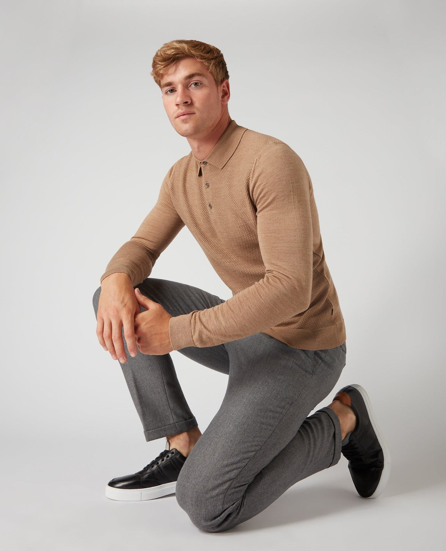 Remus Uomo Long Sleeve Knitted Polo - Matt O'Brien Fashions