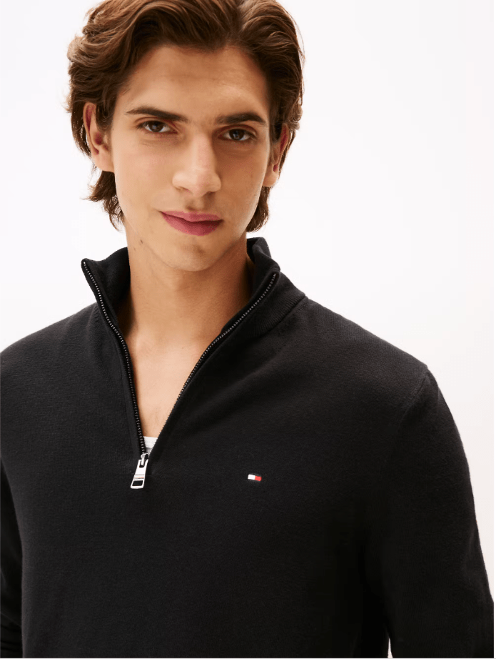Tommy Hilfiger Cotton Cashmere Zip Neck Jumper - Matt O'Brien Fashions