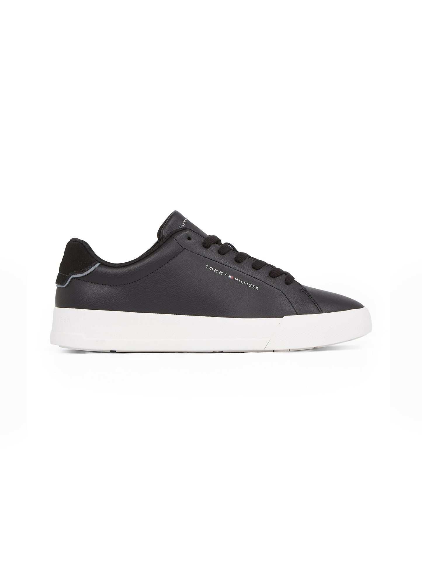 Tommy Hilfiger Essential Leather Court Shoes, side view, black - Matt O'Brien Fashions