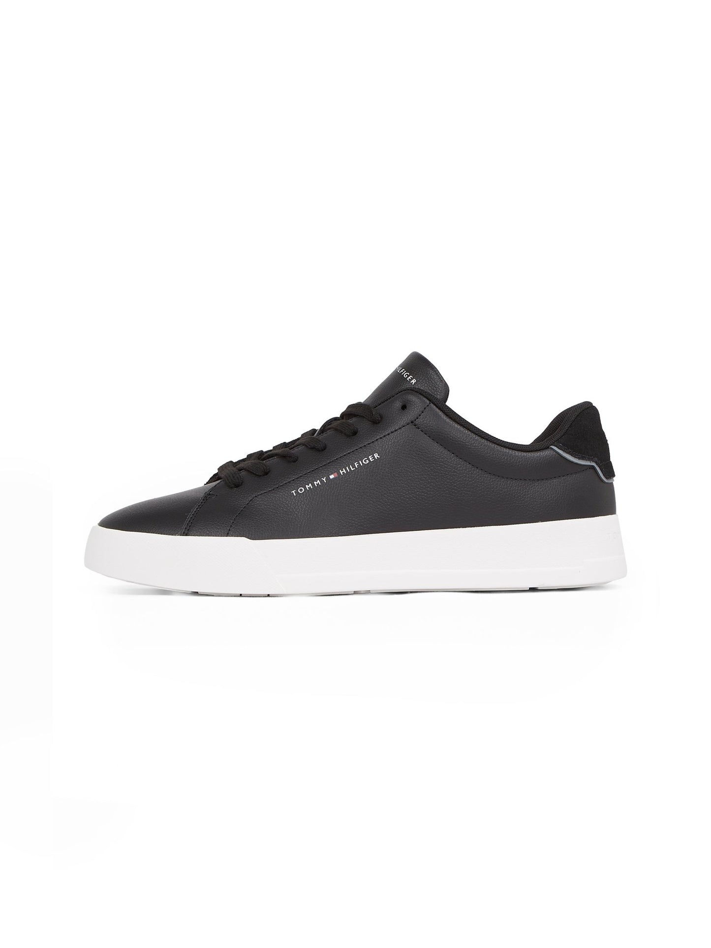 Tommy Hilfiger Essential Leather Court Shoes, side view, black - Matt O'Brien Fashions