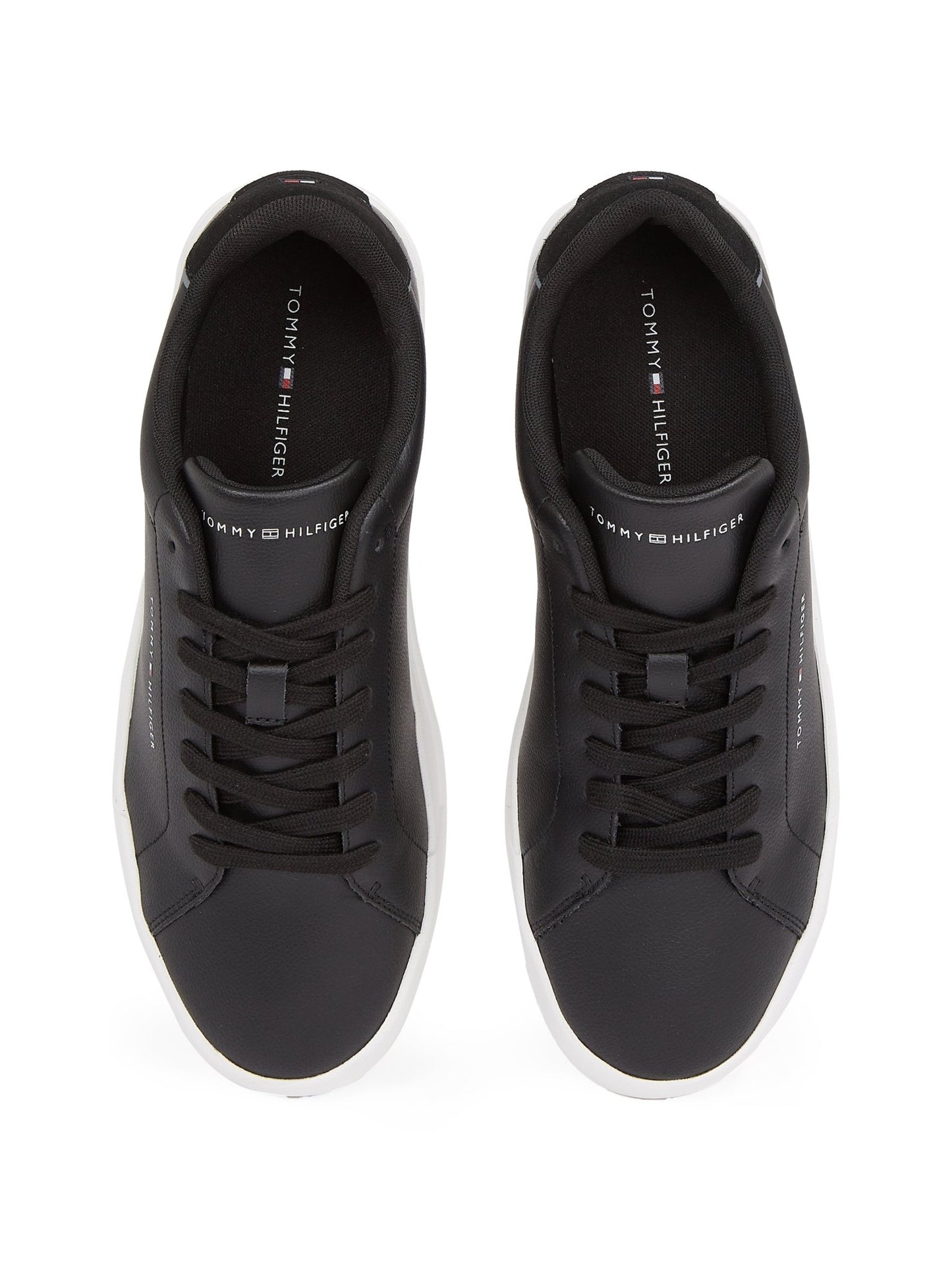 Tommy Hilfiger Essential Leather Court Shoes, top view, black - Matt O'Brien Fashions