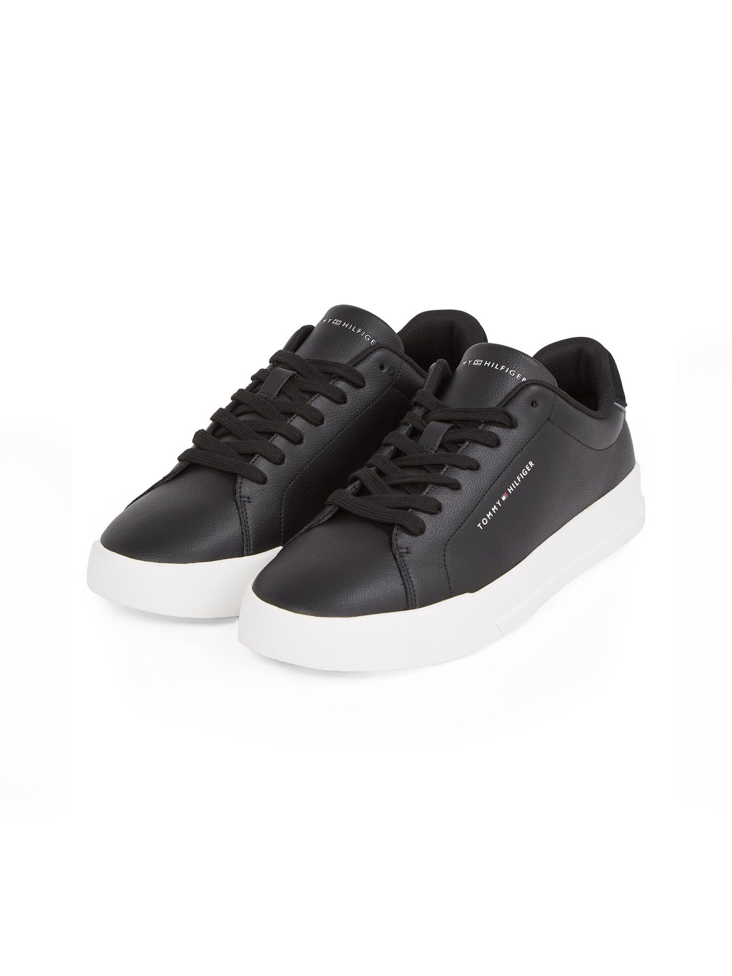 Tommy Hilfiger Essential Leather Court Shoes, pair side view, black - Matt O'Brien Fashions