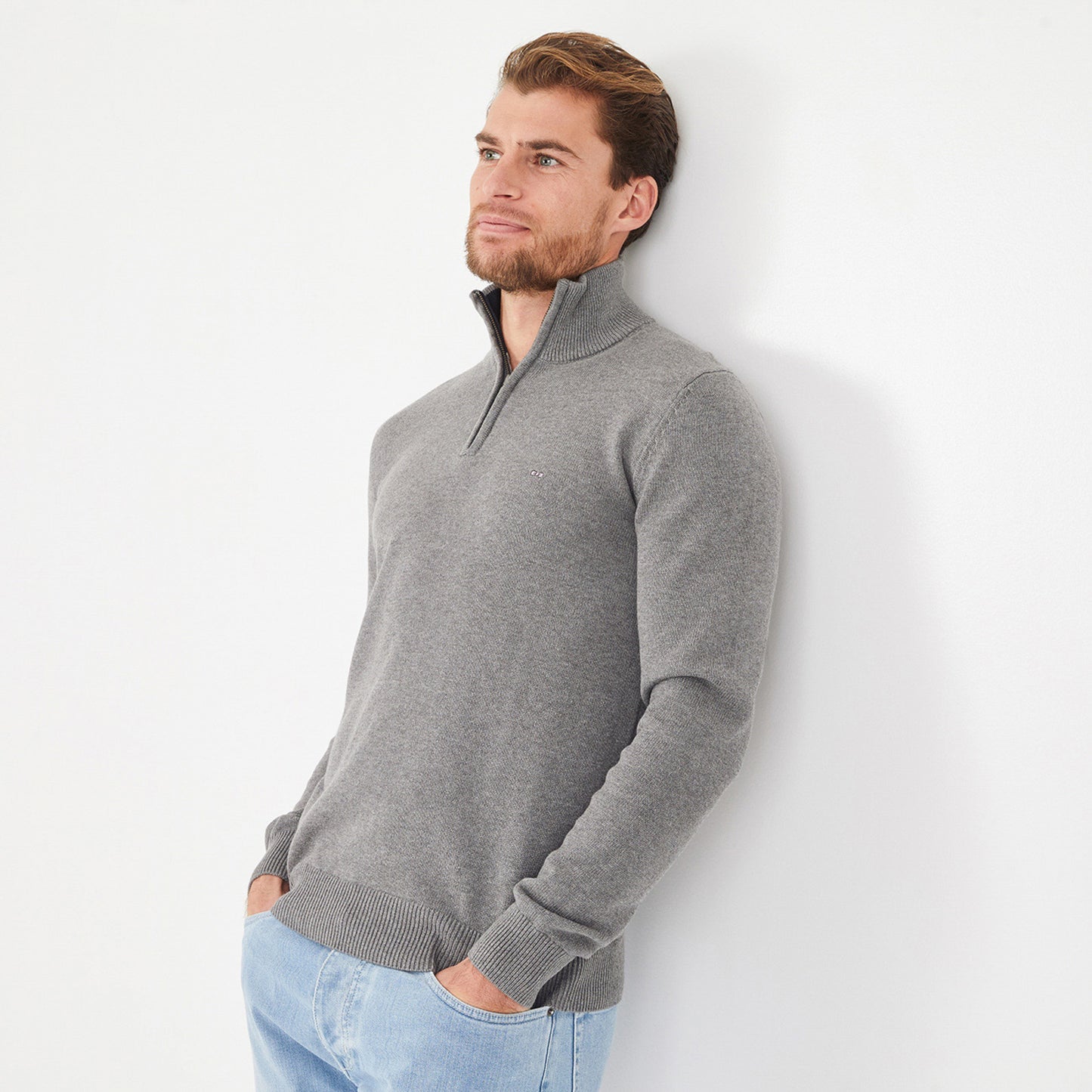 Eden Park Cotton Quarter Zip Sweater Grey