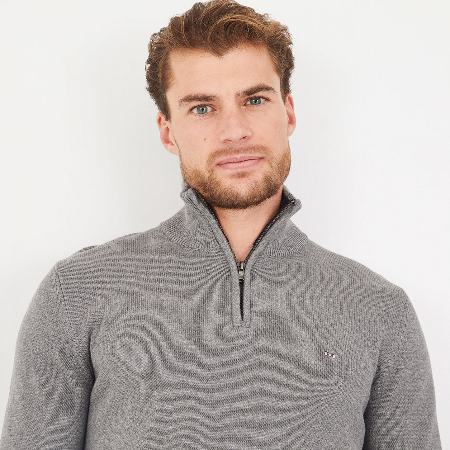 Eden Park Cotton Quarter Zip Sweater Grey