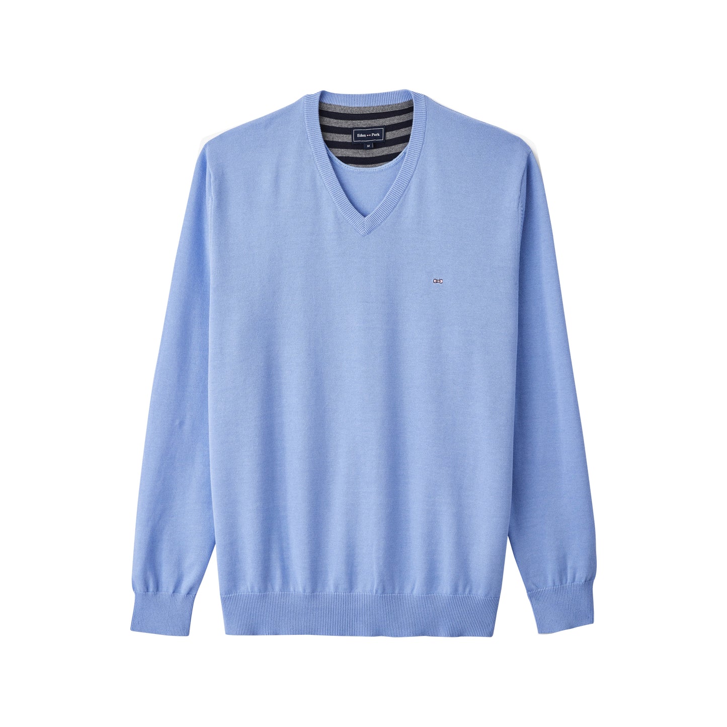 Eden Park Cotton V Neck Jumper Light Blue