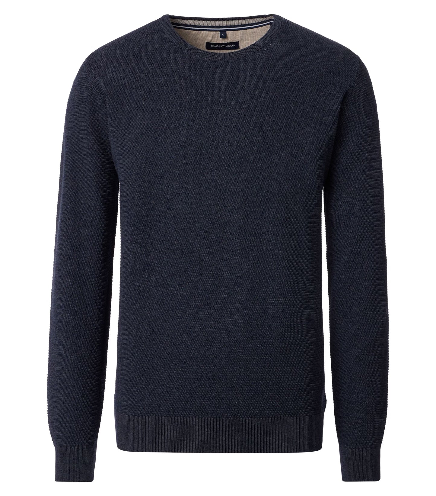 Navy blue sweater on a white background