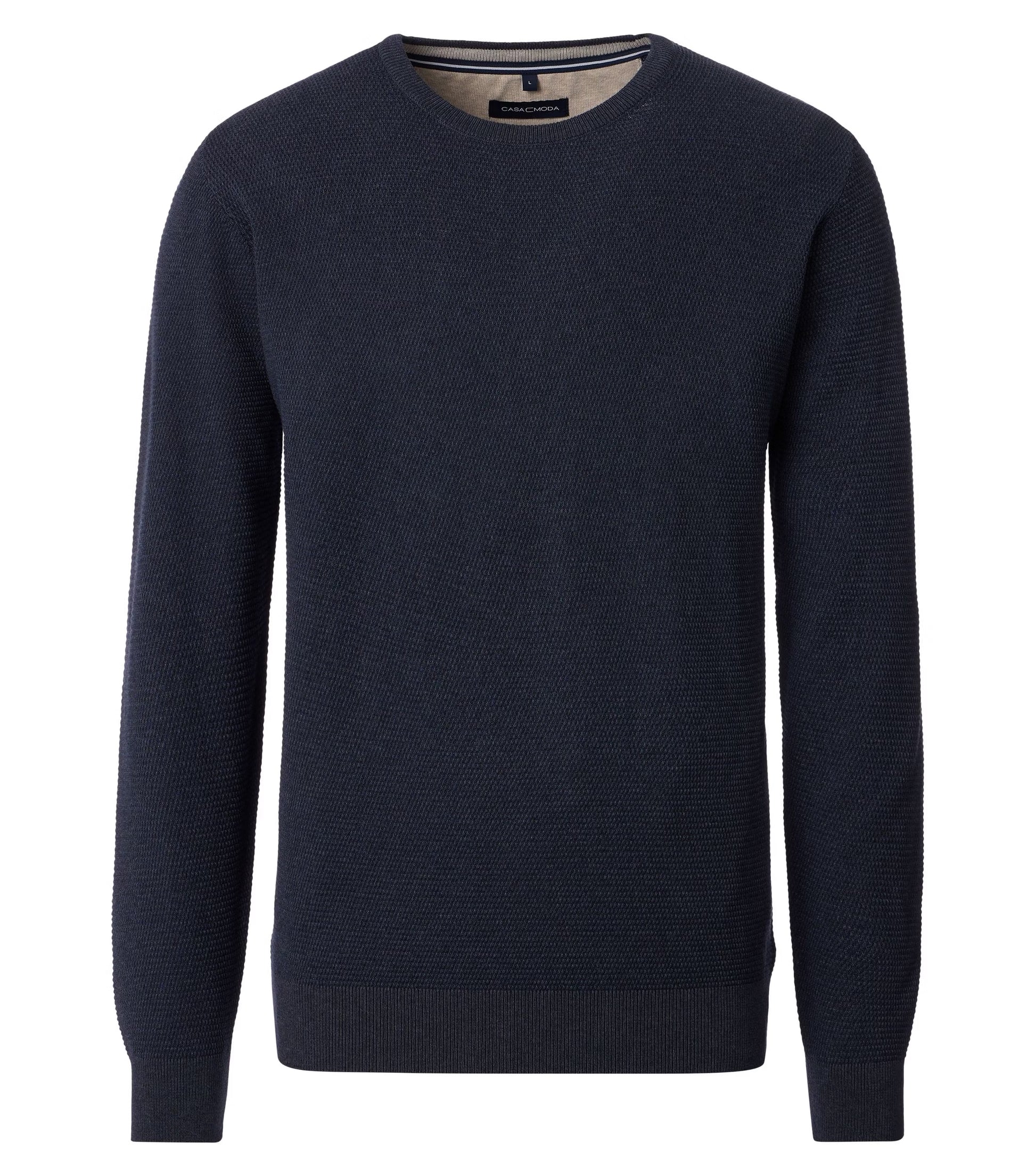 Navy blue sweater on a white background