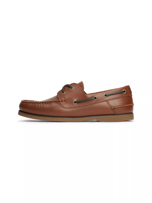 Tommy Hilfiger TH Leather Boat Shoe Winter Cognac