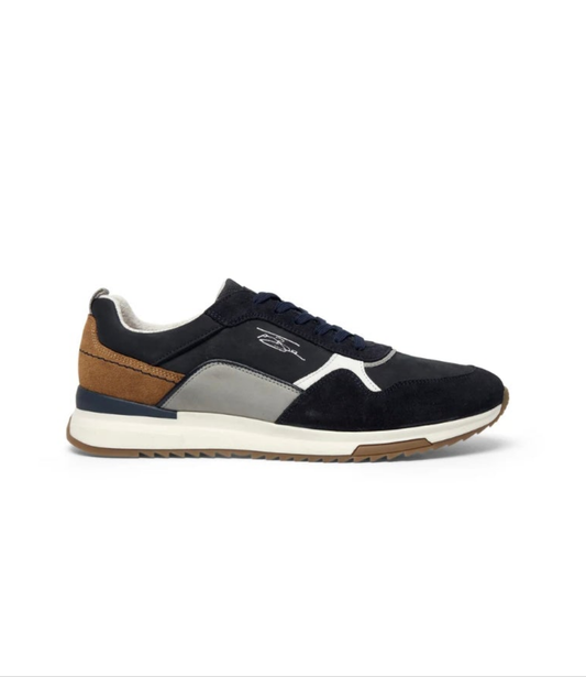 Lloyd and Pryce Tommy Bowe Shoes Prendergast Runner. Navy Runner with white detailing on a white background  - Matt O'Brien Fashions 