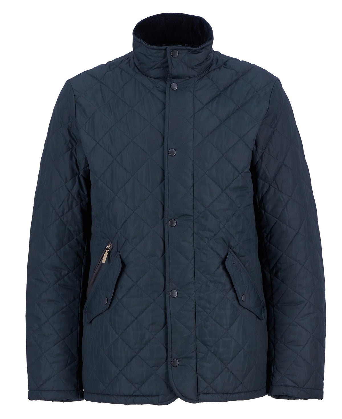 Quilted navy blue jacket on a white background