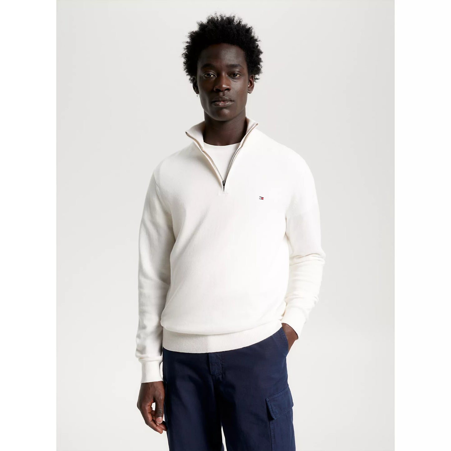 Tommy Hilfiger Cotton Cashmere Zip Neck Jumper Ancient White