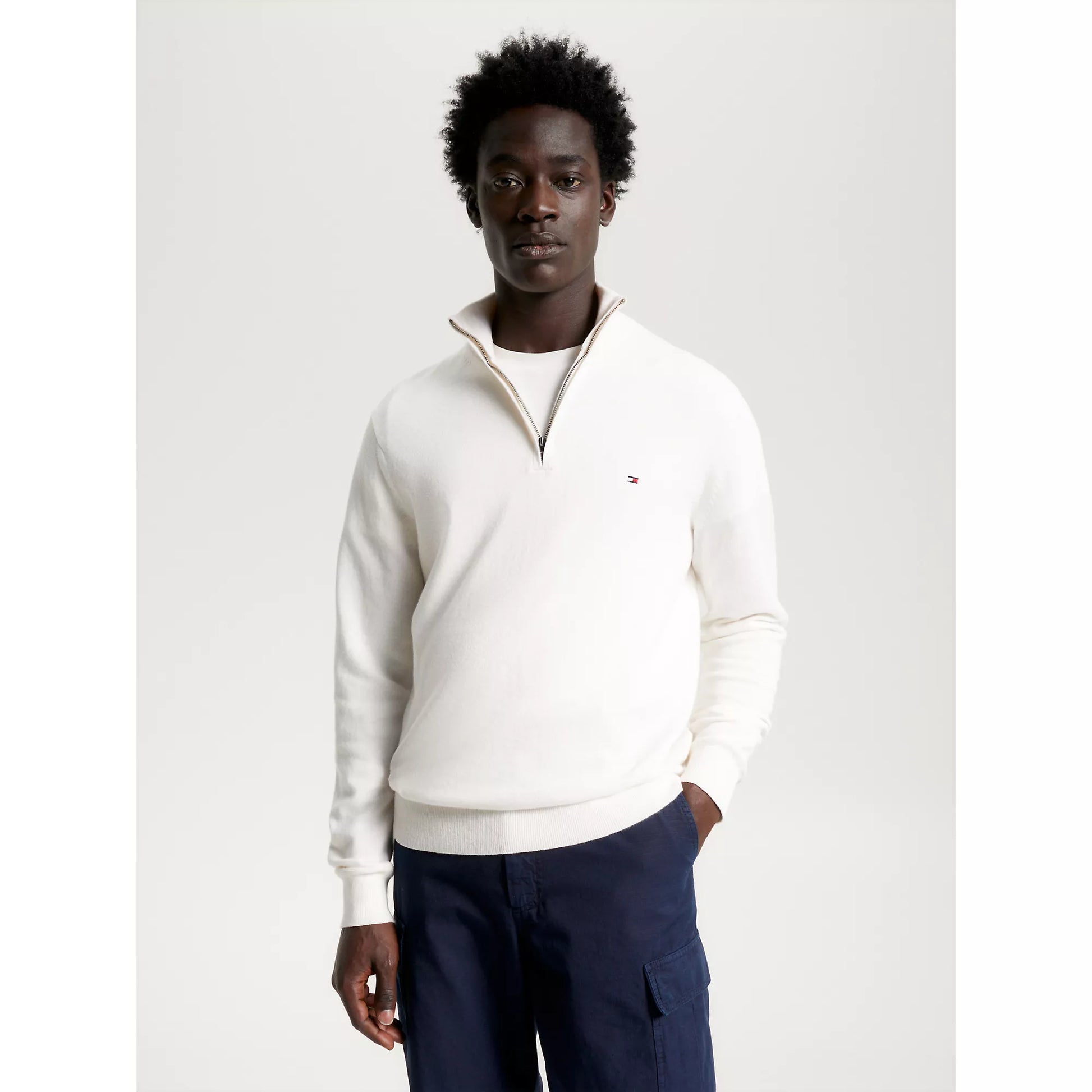 Tommy Hilfiger Cotton Cashmere Zip Neck Jumper Ancient White