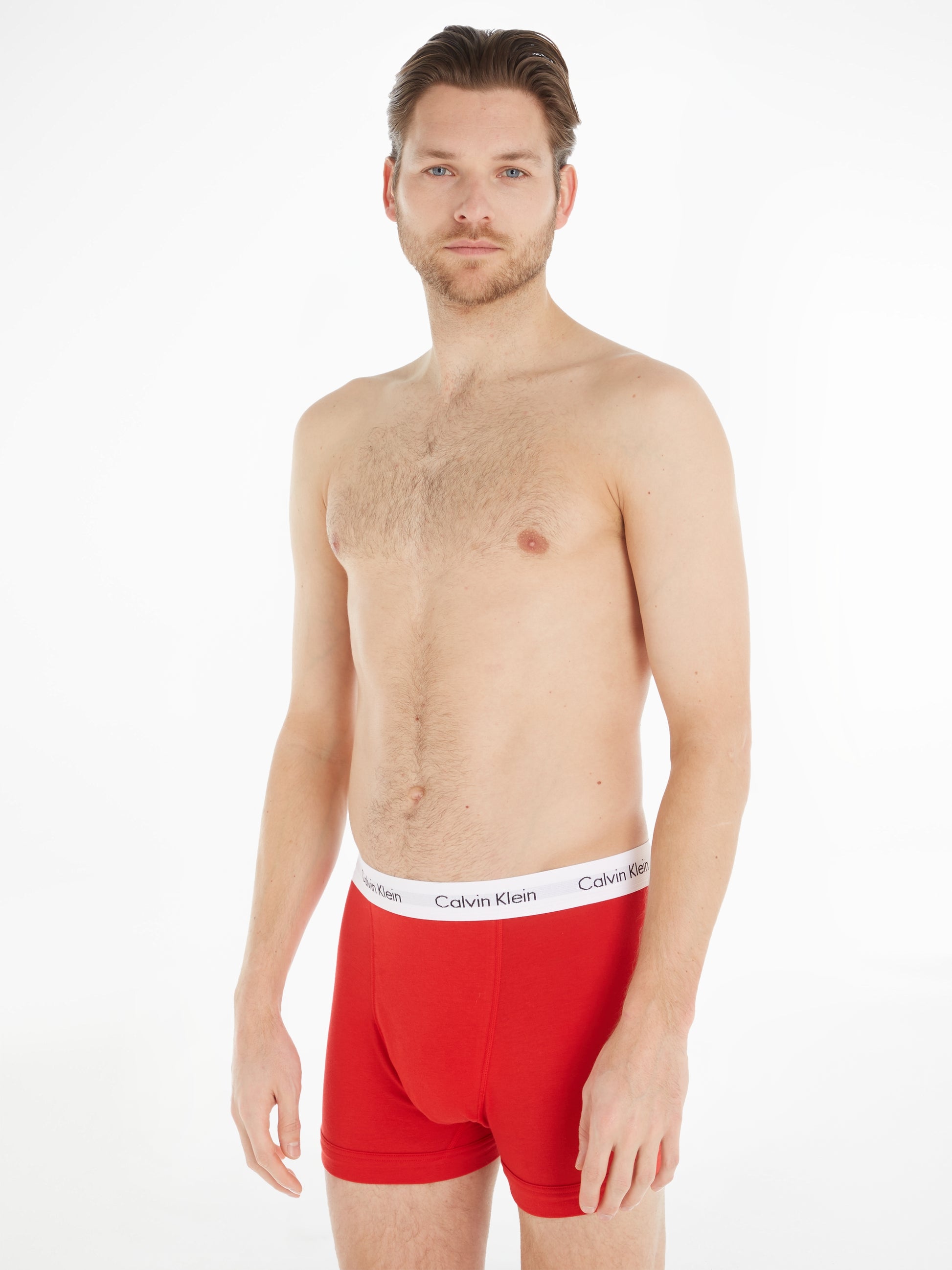 Calvin Klein 3 Pack Trunks Red White Blue with white waistband