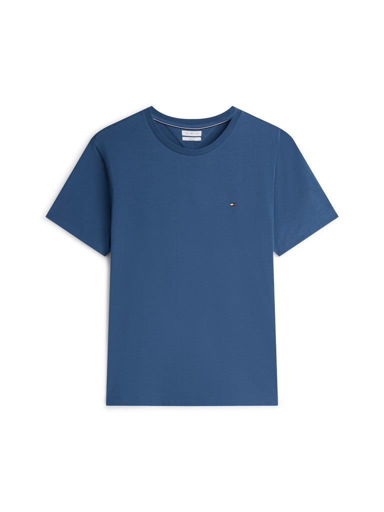 Blue t-shirt with a small Tommy Hilfiger logo on a white background