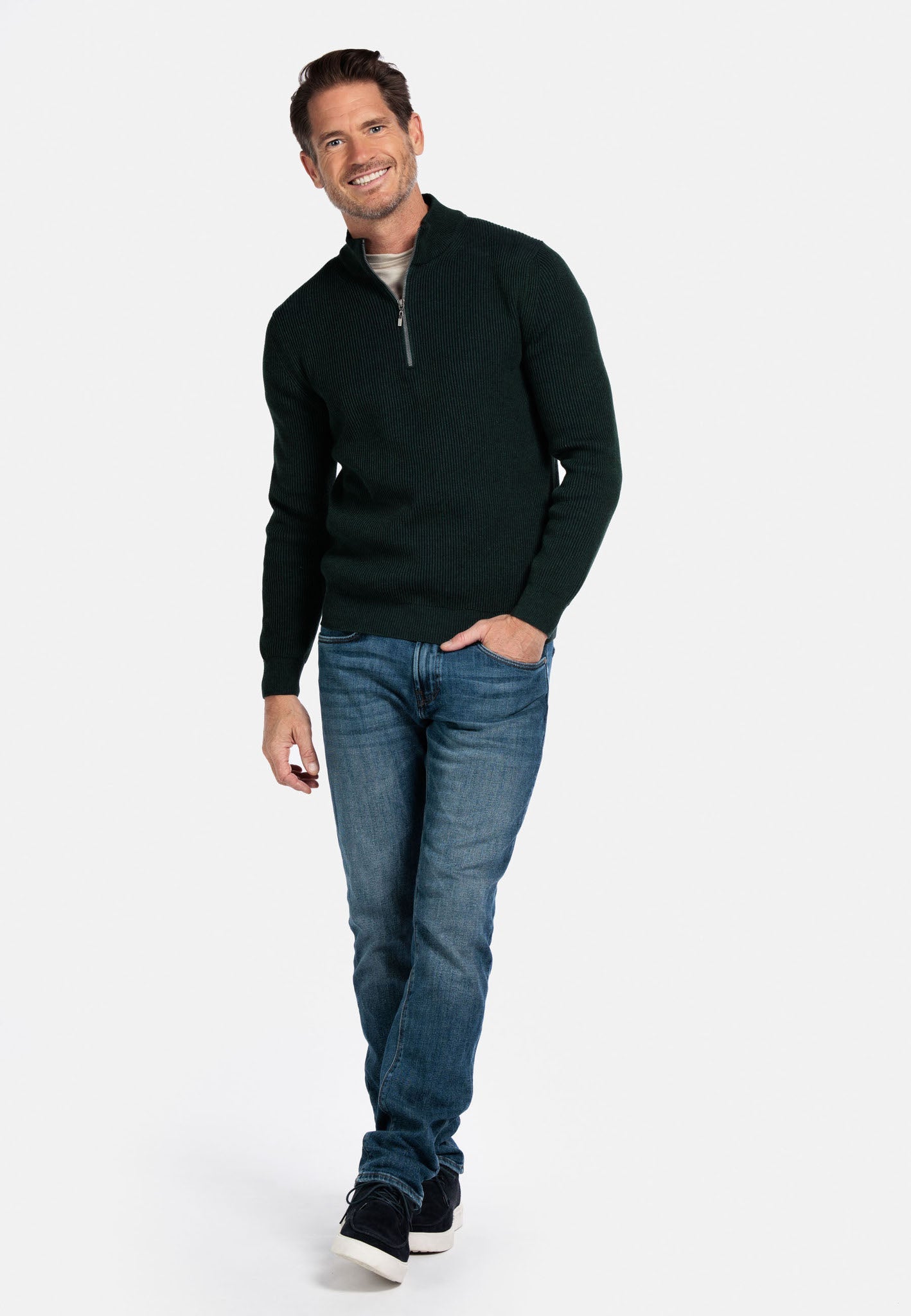 Baileys Ribbed Quarter Zip Jumper - Matt O'Brien Fashions