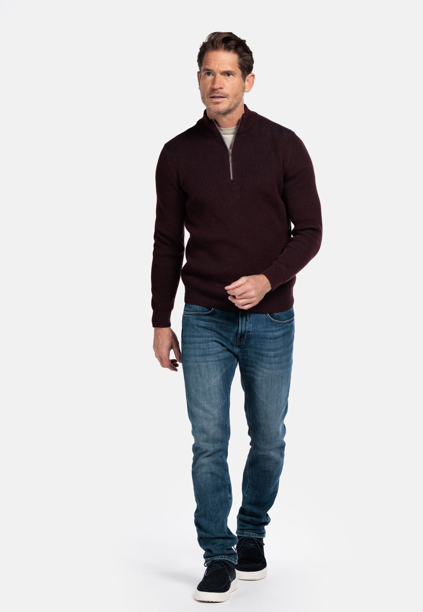 Baileys Ribbed Quarter Zip Jumper - Matt O'Brien Fashions