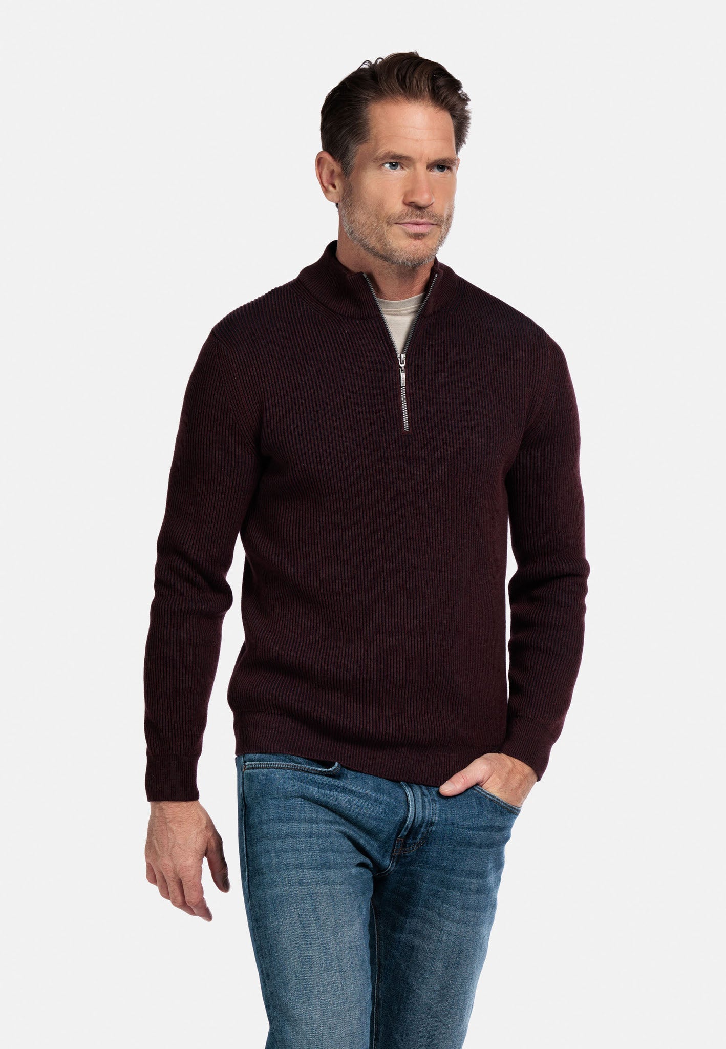 Baileys Ribbed Quarter Zip Jumper - Matt O'Brien Fashions