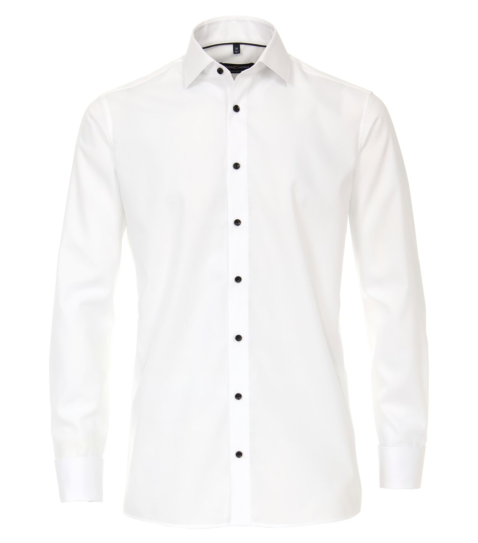 White shirt with dark buttons on a white background