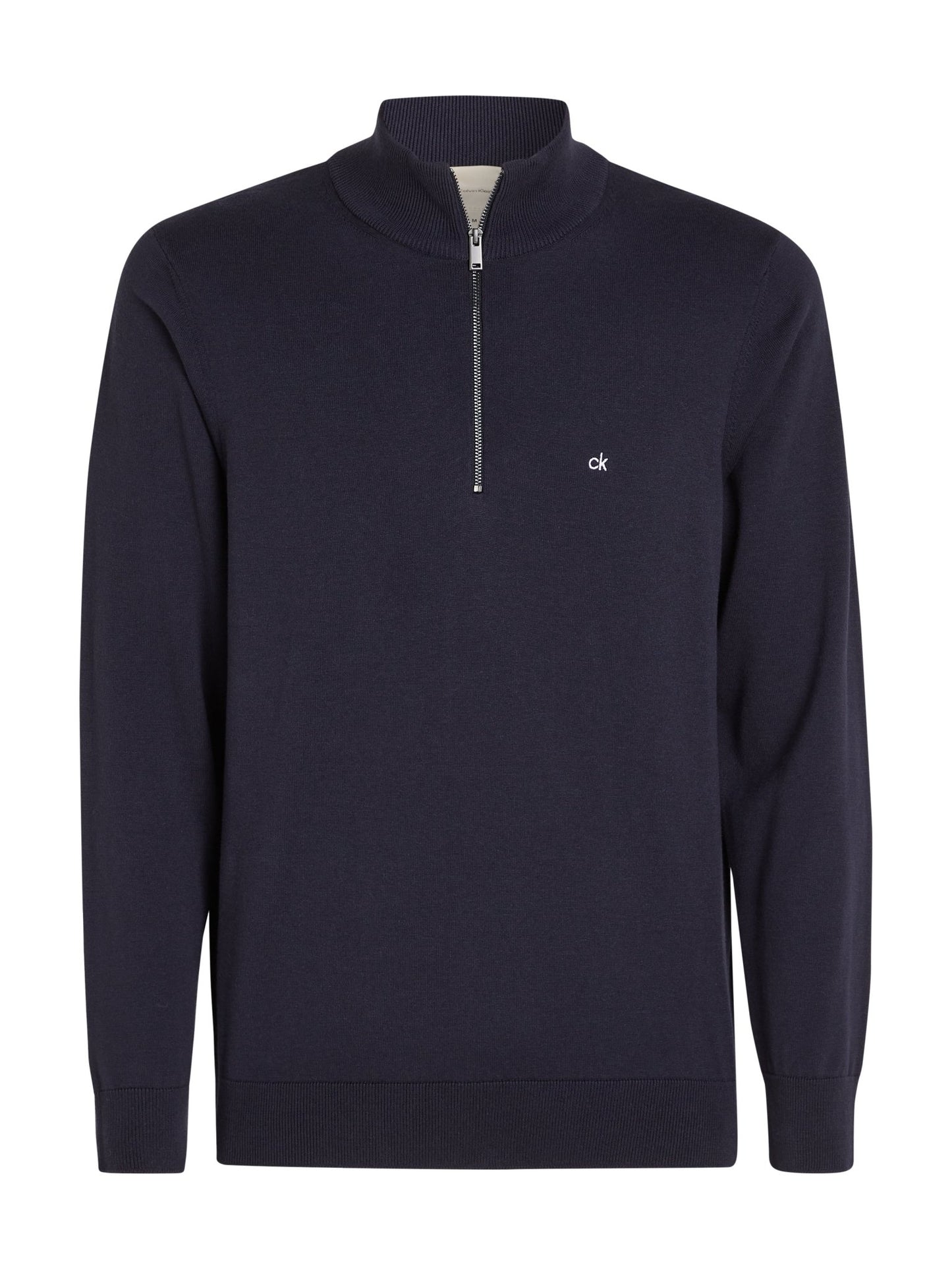 Calvin Klein Cotton Silk Quarter Zip Jumper, front, Midnight Sky - Matt O'Brien Fashions
