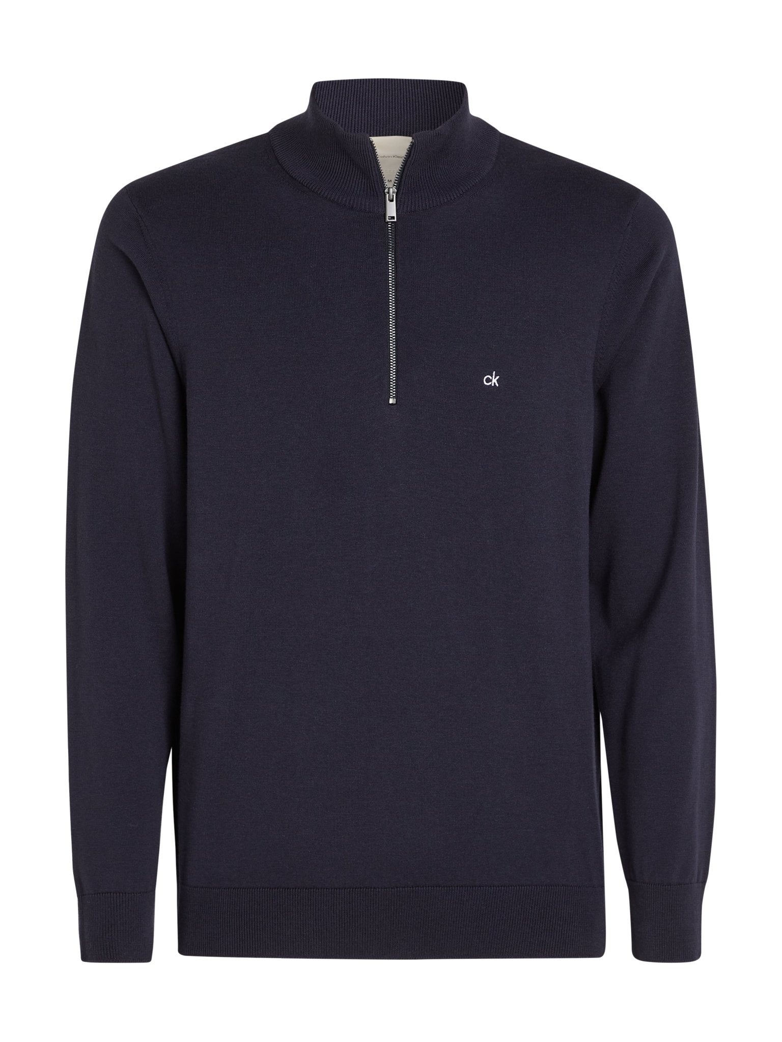 Calvin Klein Cotton Silk Quarter Zip Jumper, front, Midnight Sky - Matt O'Brien Fashions