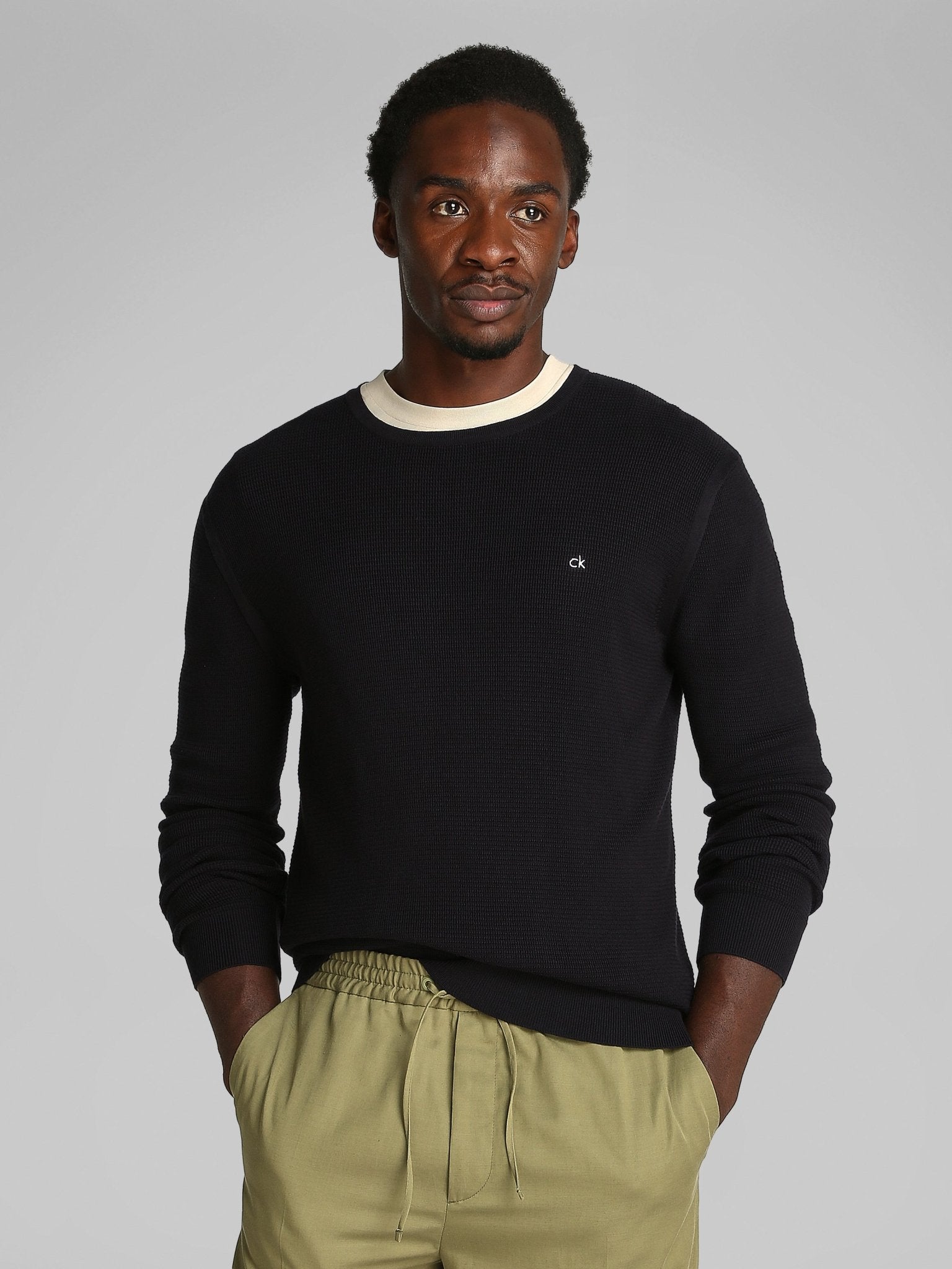Calvin Klein Micro Waffle Crew Jumper - Matt O'Brien Fashions