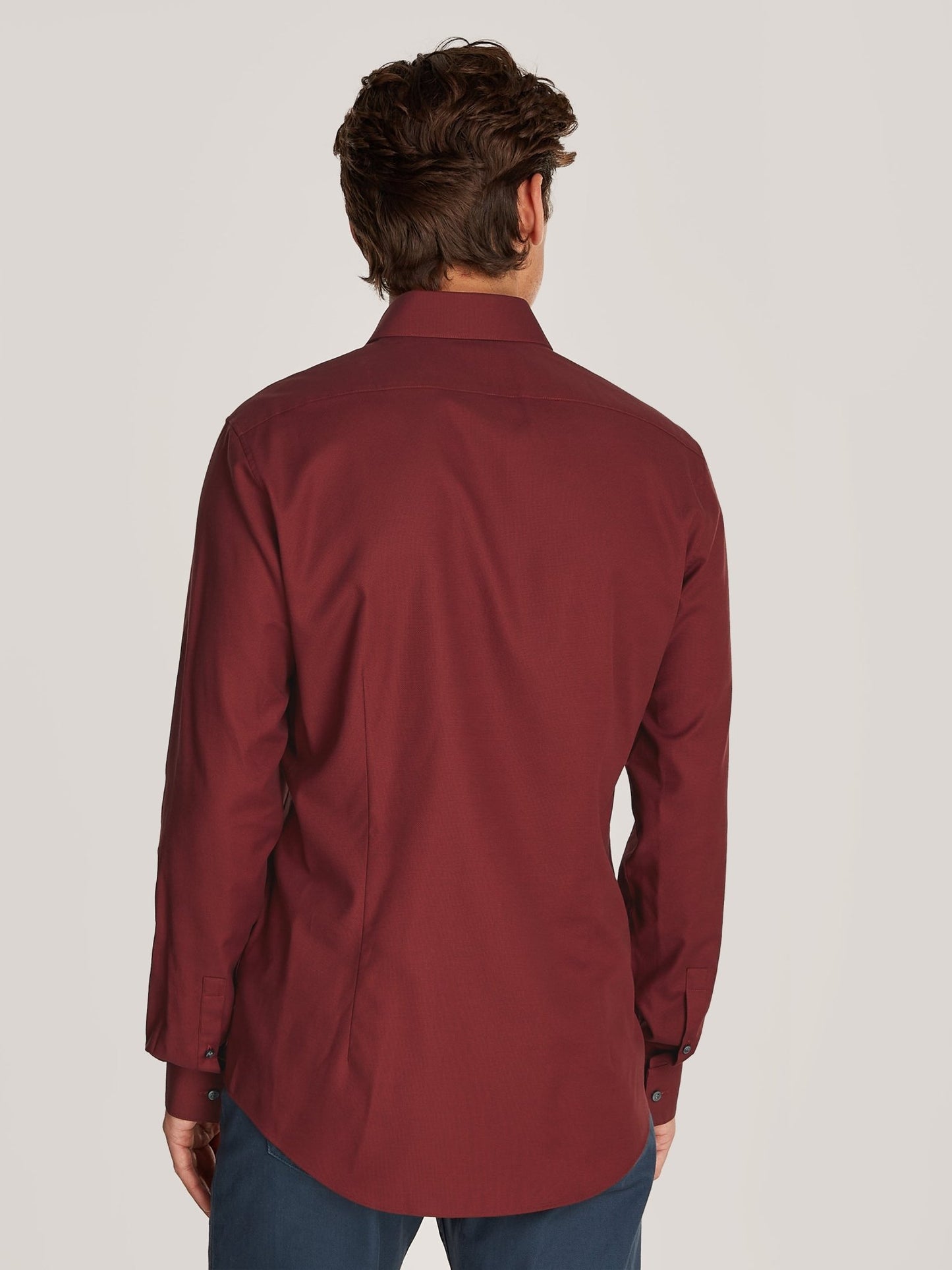 Calvin Klein Tonal Structure Slim Shirt on model, back, Syrah - Matt O'Brien Fashions