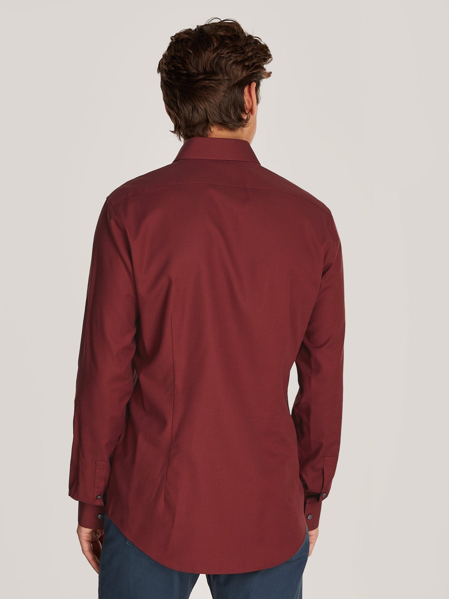 Calvin Klein Tonal Structure Slim Shirt on model, back, Syrah - Matt O'Brien Fashions