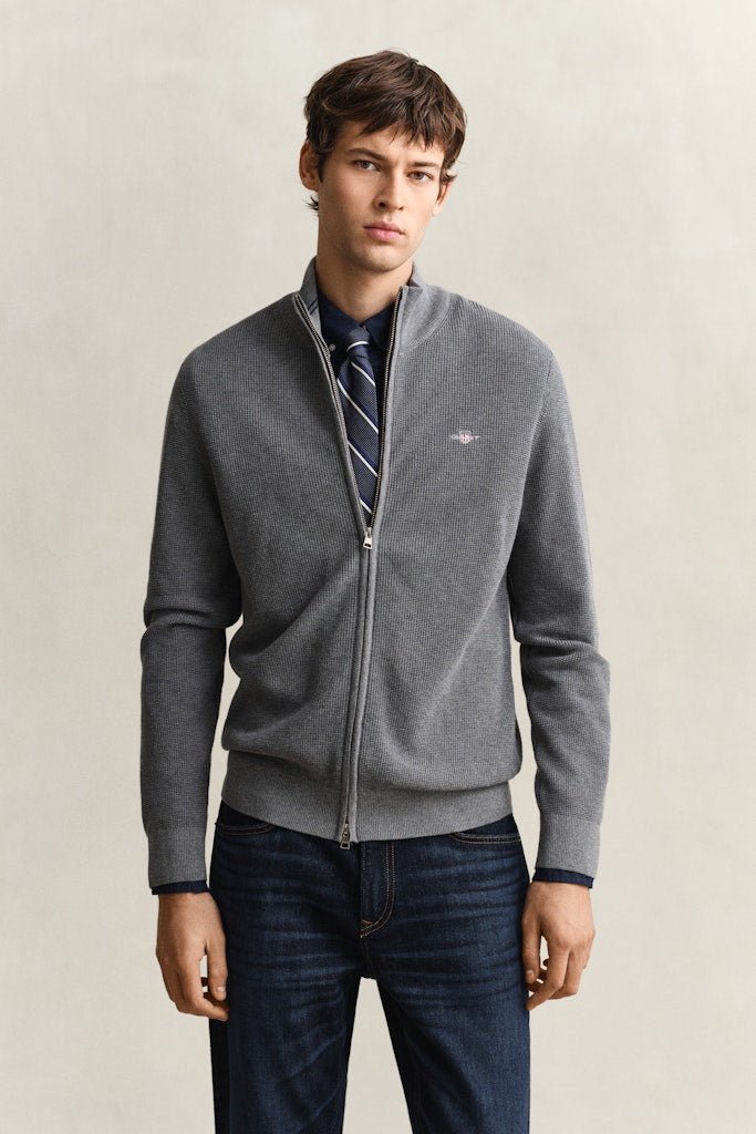 GANT Micro Texture Cotton Zip Cardigan - Matt O'Brien Fashions