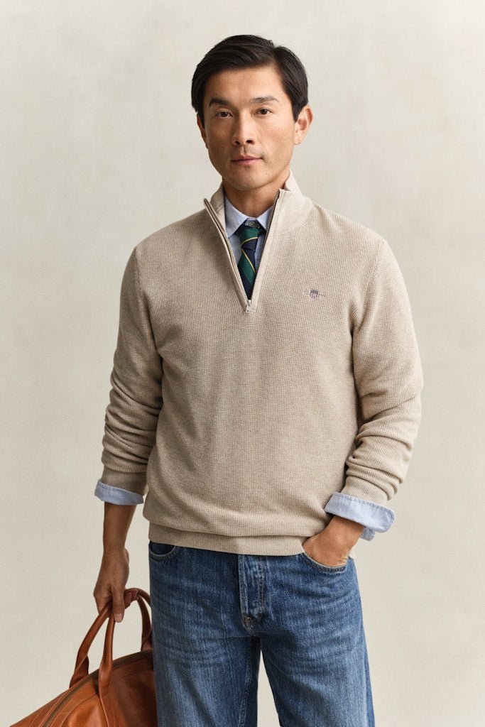 GANT Micro Textured Cotton Half Zip - Matt O'Brien Fashions
