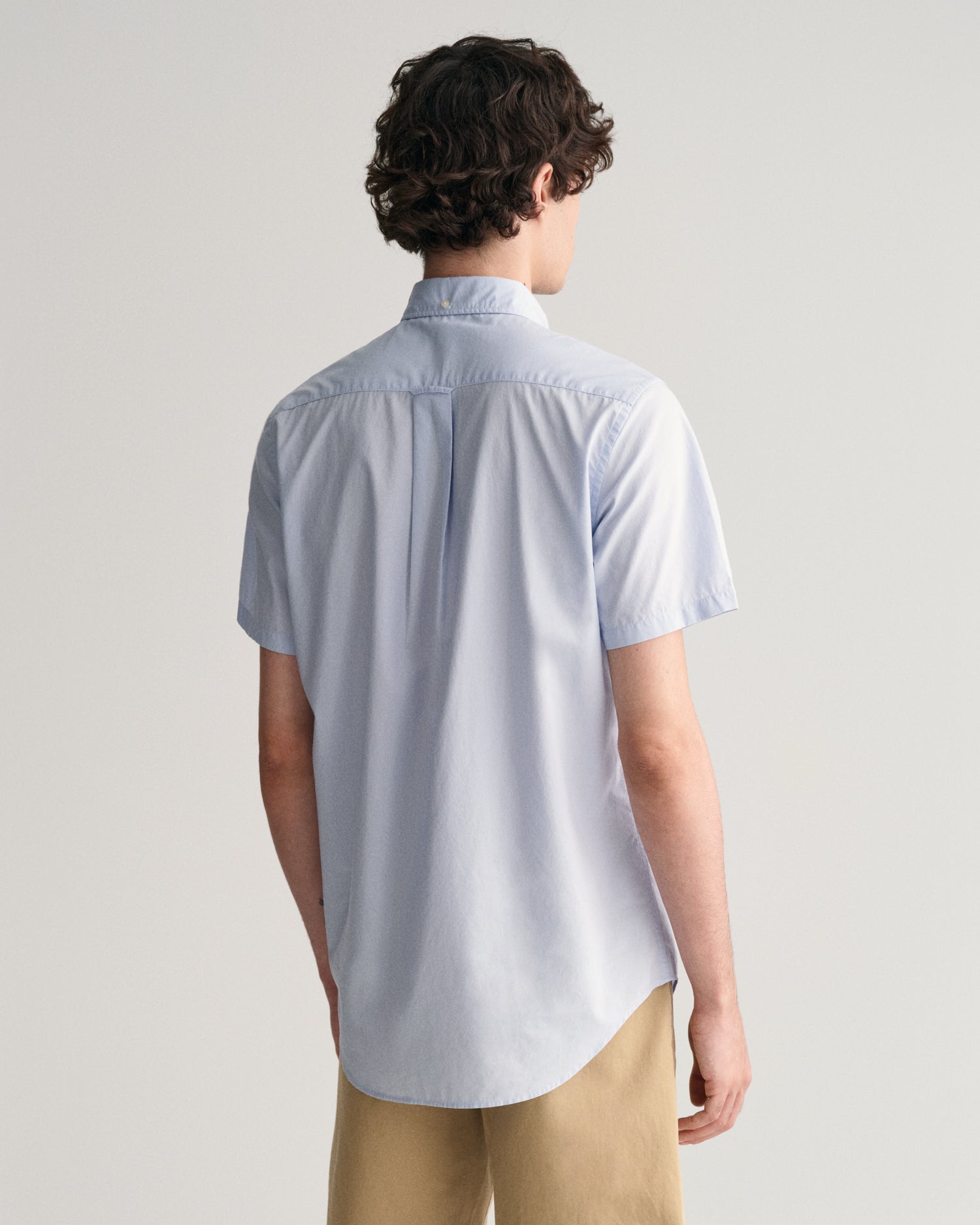 GANT Regular Poplin Short Sleeve Shirt on model, back, light blue - Matt O'Brien Fashions