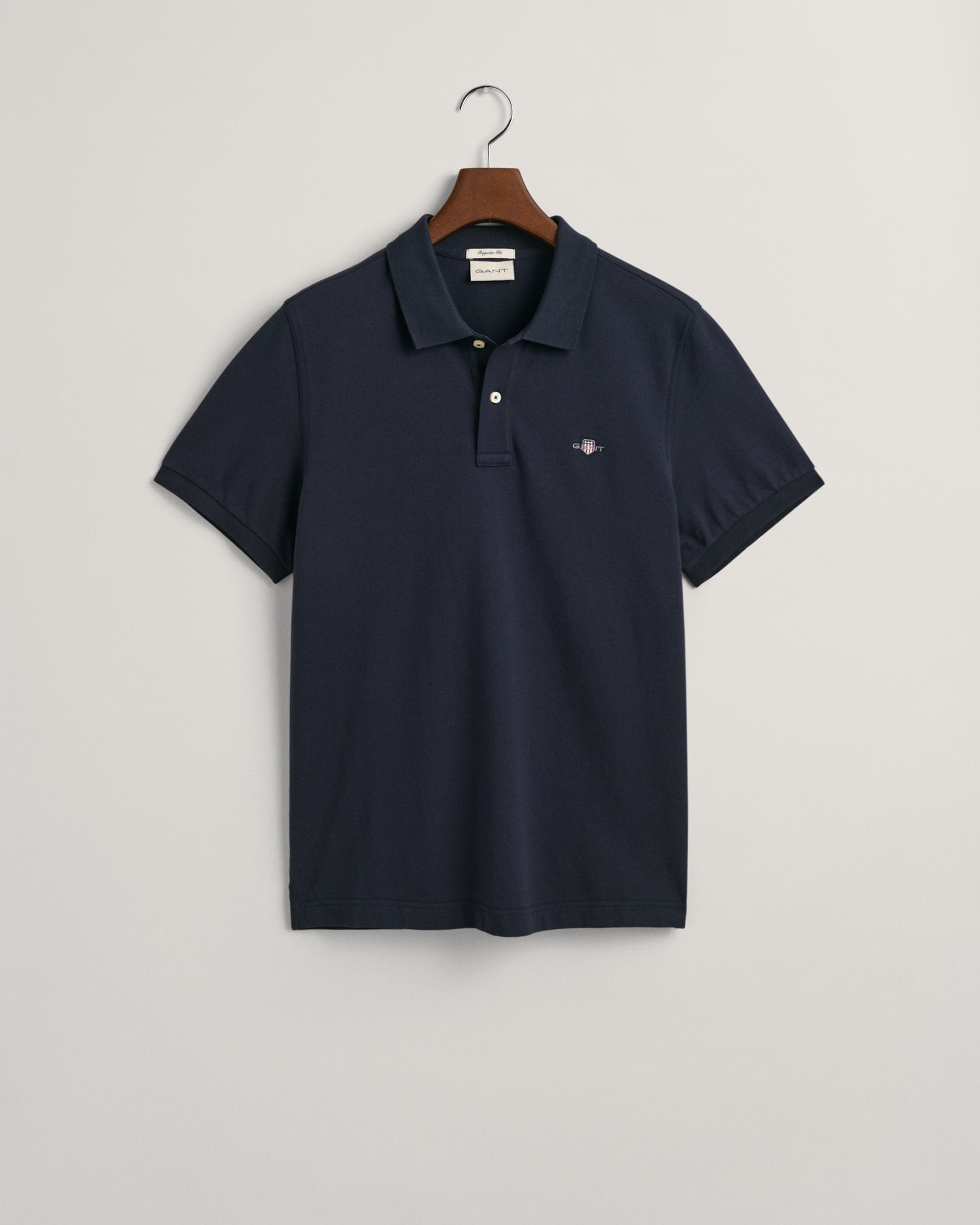 GANT Regular Shield Pique Polo, front, evening blue - Matt O'Brien Fashions