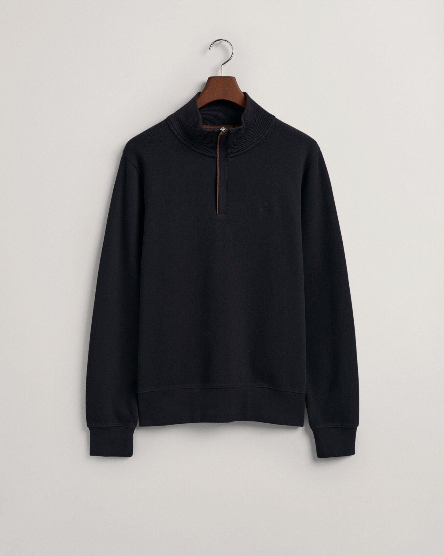 GANT Sacker Rib Half Zip Sweatshirt on hanger, front,  Evening Blue - Matt O'Brien Fashions