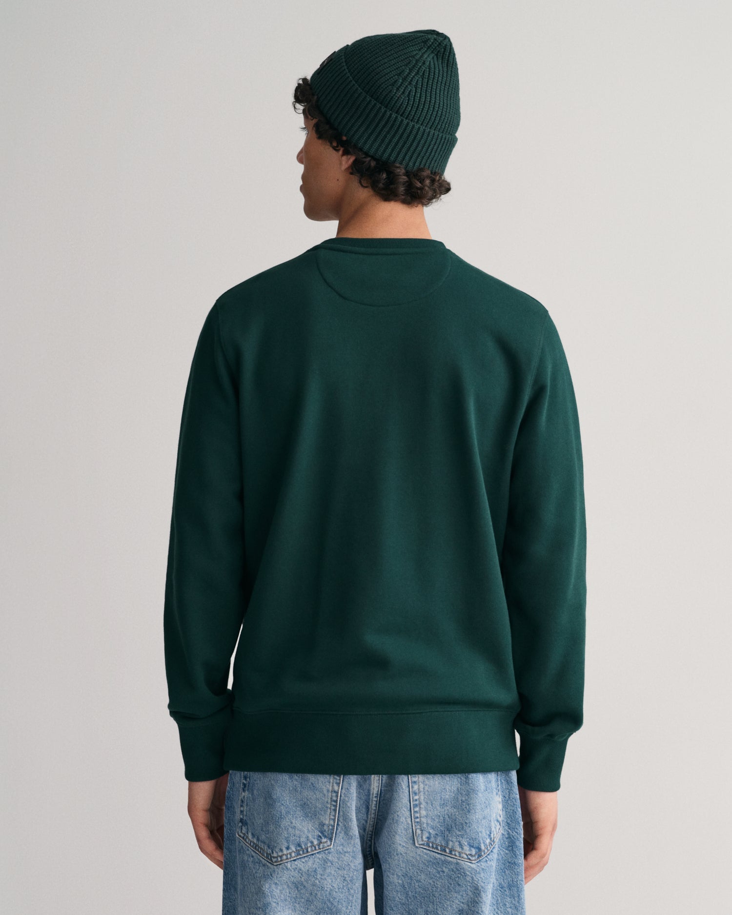 GANT Shield Crew Neck Sweatshirt on model, back, Tartan Green - Matt O'Brien Fashions