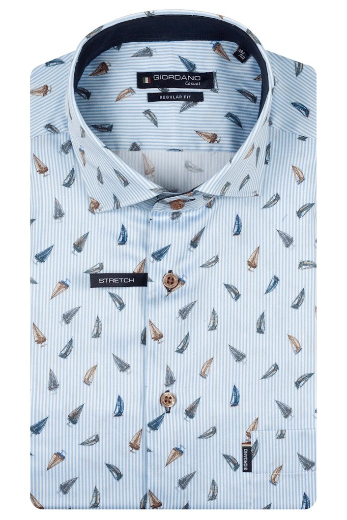 Giordano Genoa Boat Print Cutaway Short Sleeve Shirt - Matt O'Brien Fashions