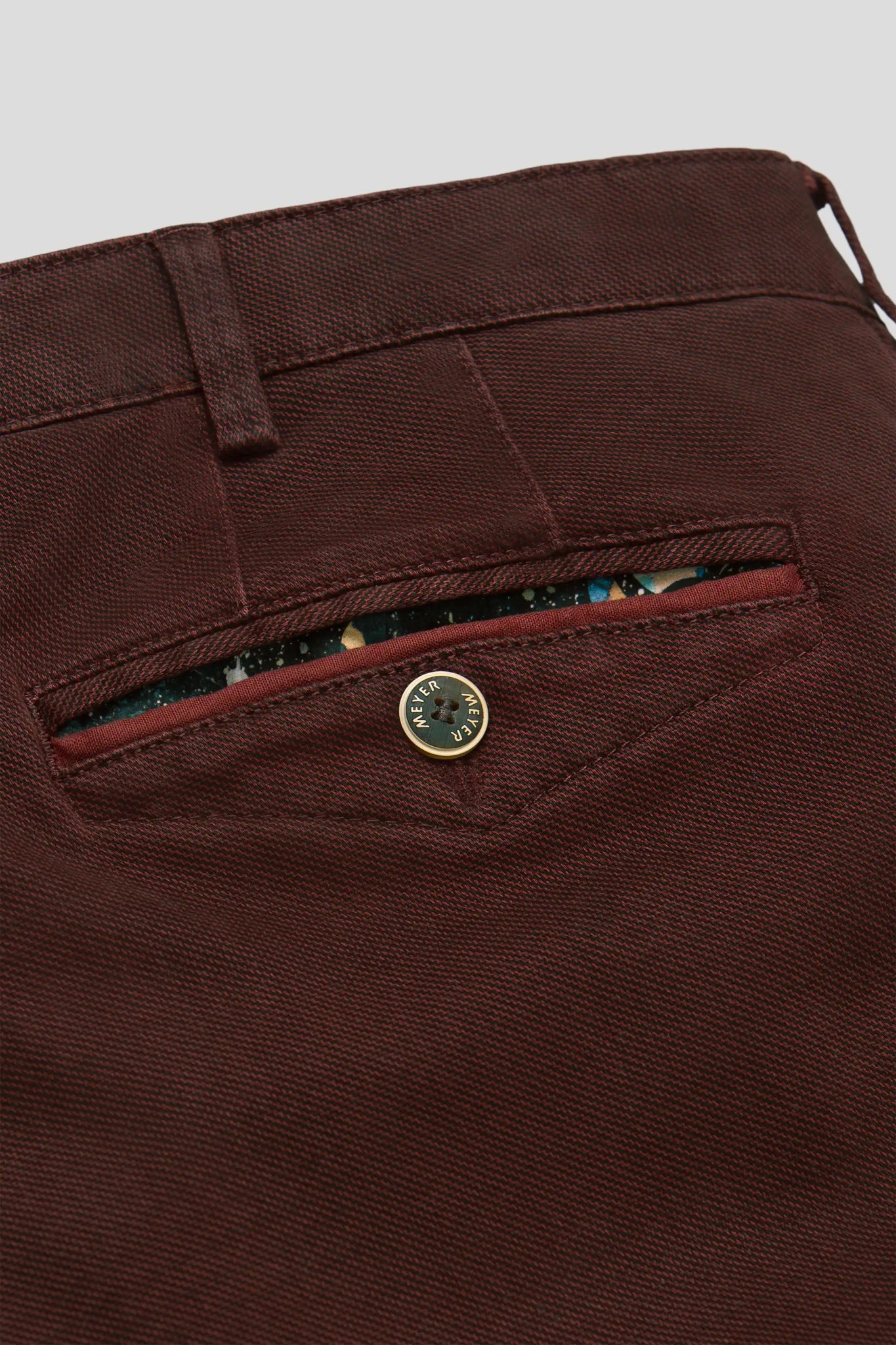 Meyer Chicago Chino Trouser, back pocket, Burgundy - Matt O'Brien Fashions