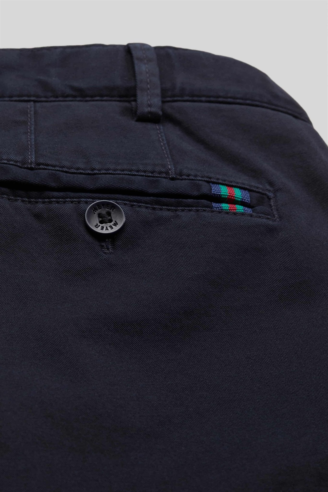 Meyer Oslo Flex Casual Trousers, back pocket, Navy - Matt O'Brien Fashions