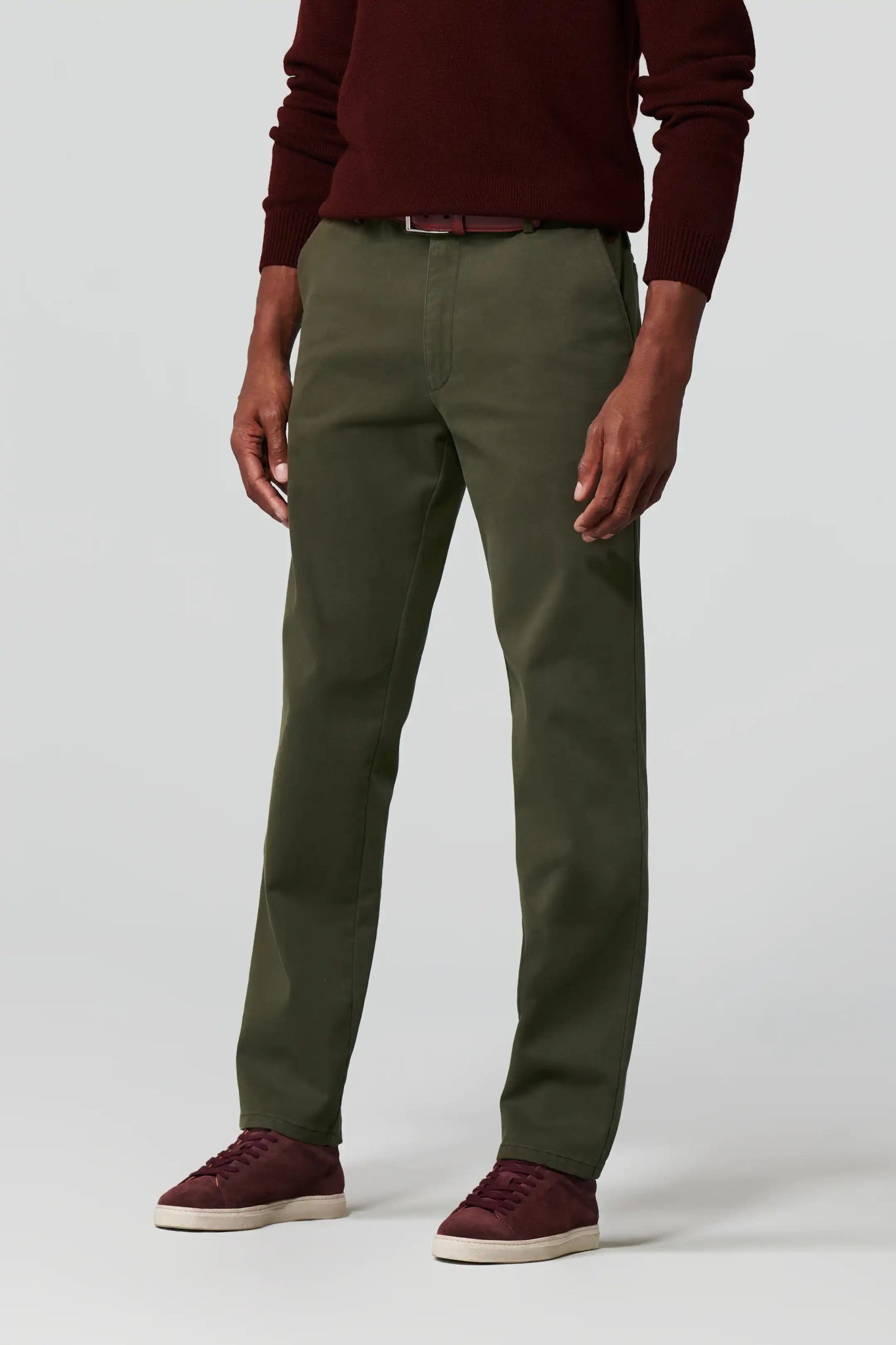 Meyer Oslo Flex Chino on model, front, Laurel - Matt O'Brien Fashions