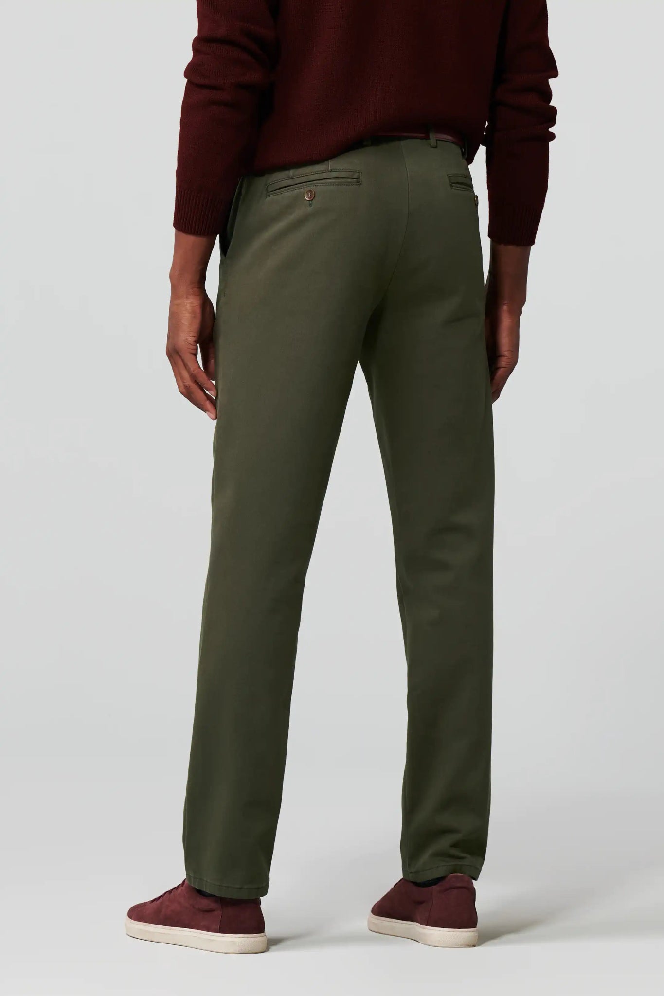 Meyer Oslo Flex Chino on model, back, Laurel - Matt O'Brien Fashions