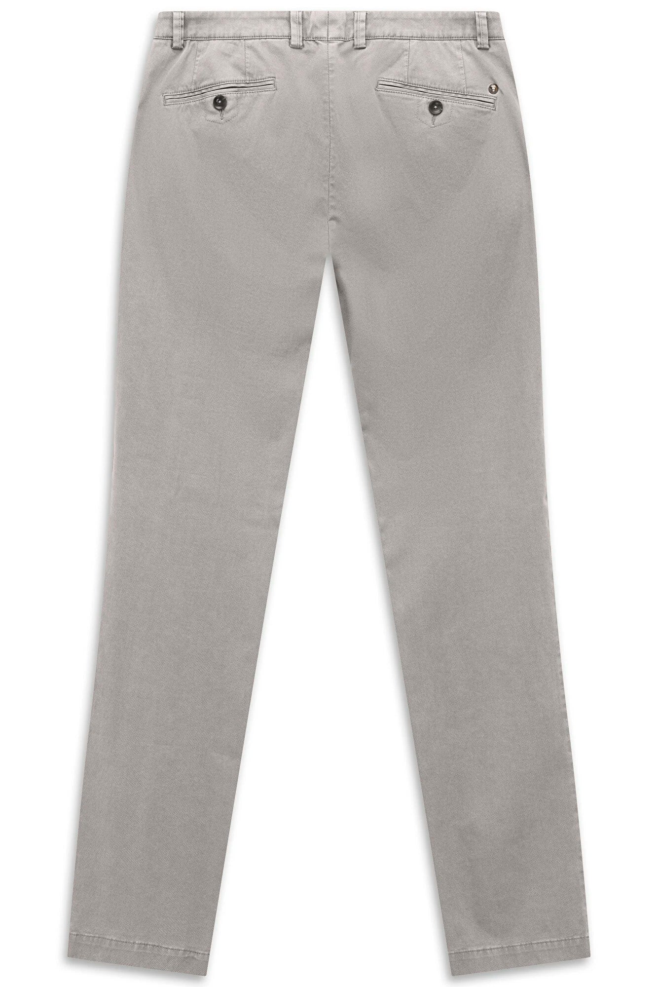 Light grey chinos flat on a white background