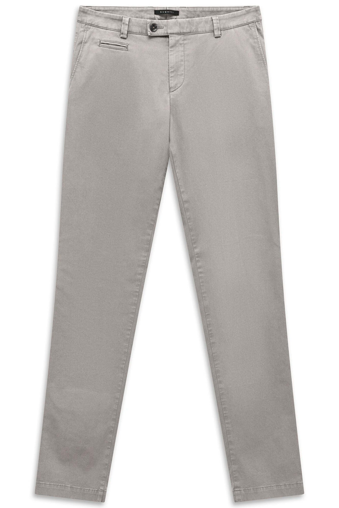 Light grey chinos flat on a white background