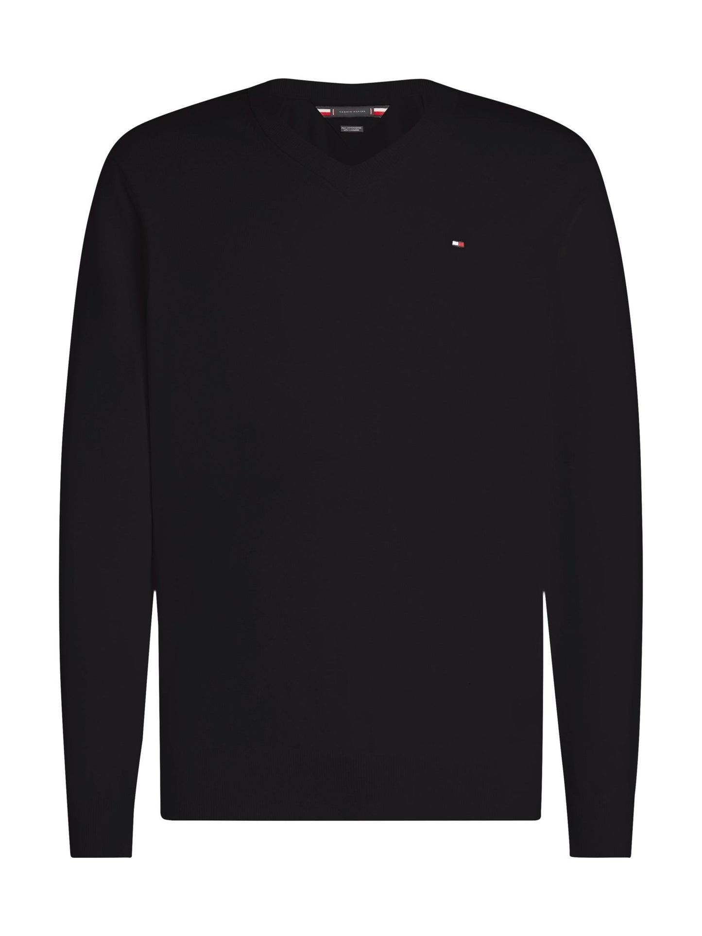 Tommy Hilfiger Cotton Cashmere V Neck Jumper, front, Black - Matt O'Brien Fashions