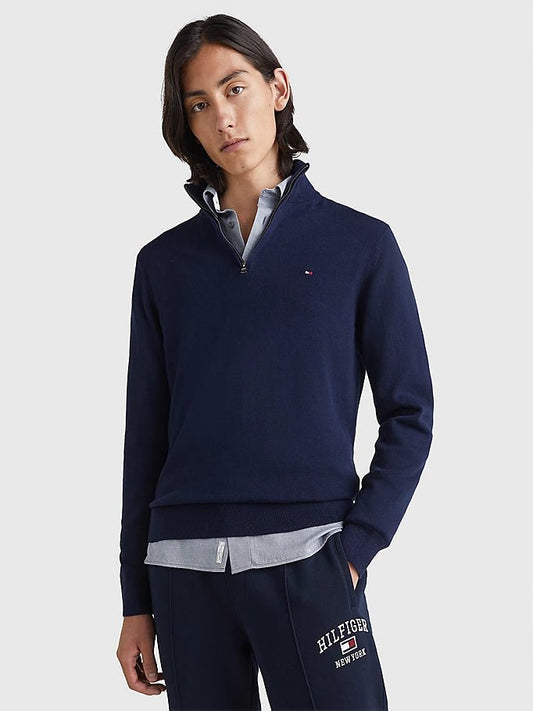 Tommy Hilfiger Cotton Cashmere Zip Neck Jumper - Matt O'Brien Fashions