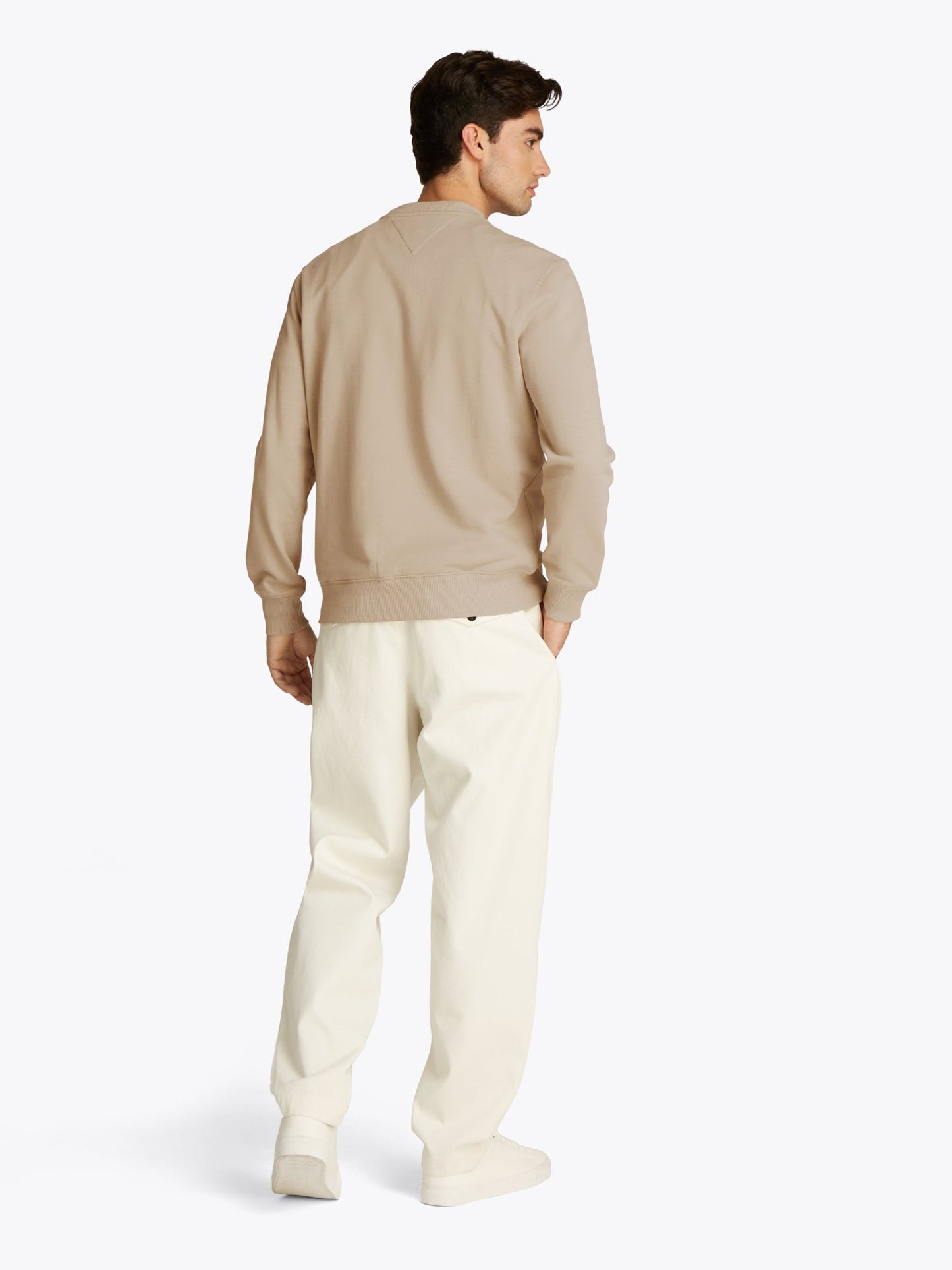 Tommy Hilfiger Crew Neck Sweatshirt on model, back, sandalwood - Matt O'Brien Fashions